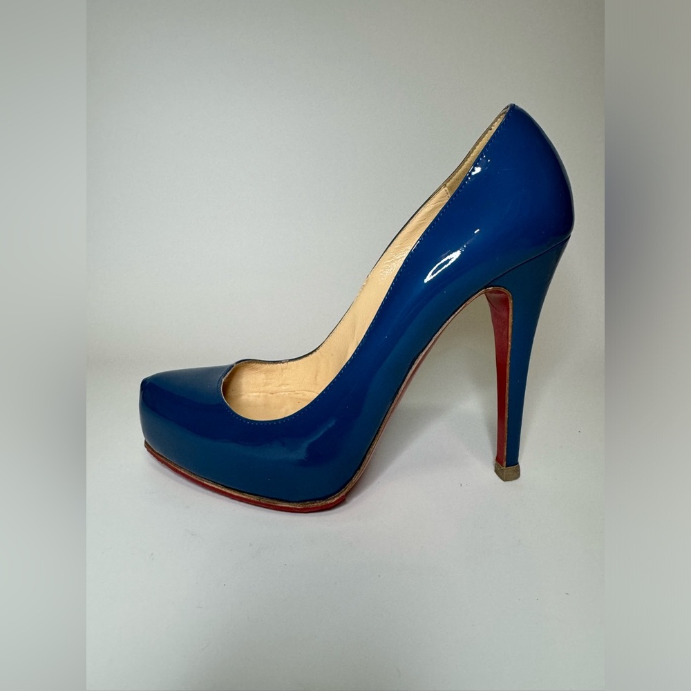 Christian Louboutin Blue Patent Leather Ronaldo High Heel Pumps 35.5